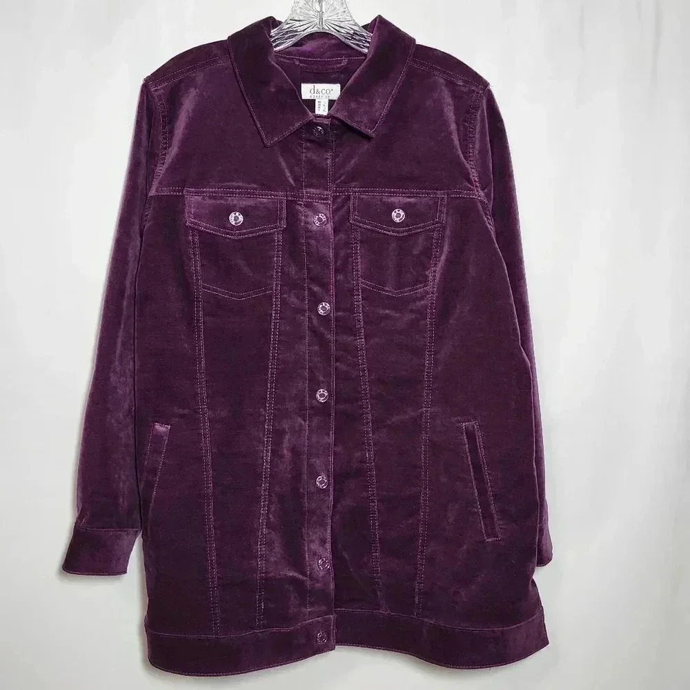 D & Co. Adaptive Women's Size Large Purple Jacket Shacket Fall Casual Travel